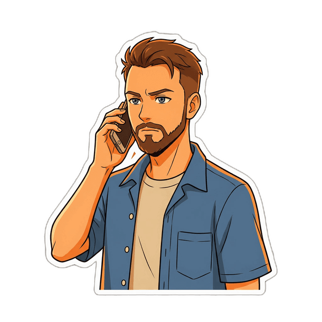 Anime character on the phone with a serious expression — the HR screening call