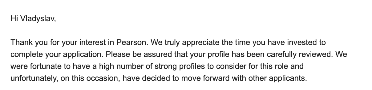 Rejection email